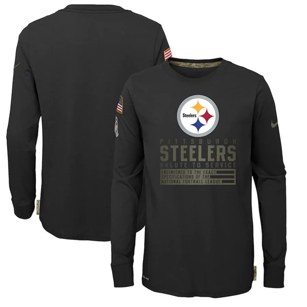 Youth Pittsburgh Steelers 2020 Black Salute To Service Sideline Performance Long Sleeve T-Shirt